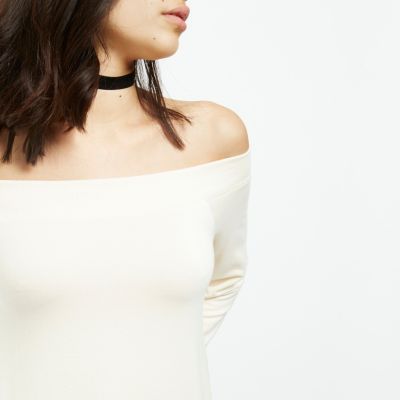 Cream bardot sweater dress